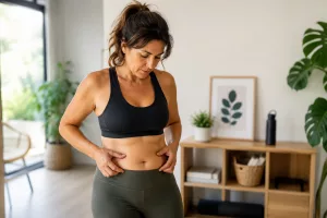 Femme après 40 ans observant sa graisse abdominale