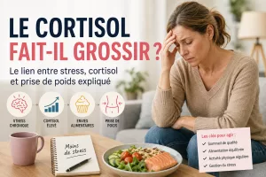 Femme stressée illustrant le lien entre cortisol, stress et prise de poids